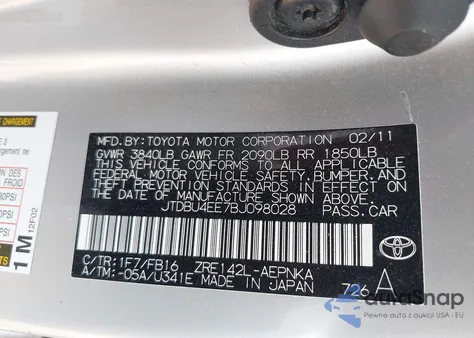 2011 Toyota Corolla Le из США, поврежденный, VIN JTDBU4EE7BJ098028